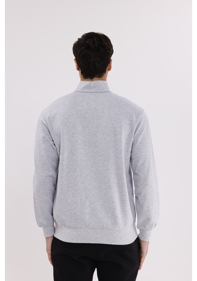 Rowinger Cepli Dik Yaka Tam Fermuarlı Göğüs Arma Detaylı Rahat Kalıp Mevsimlik Sweatshirt Grey