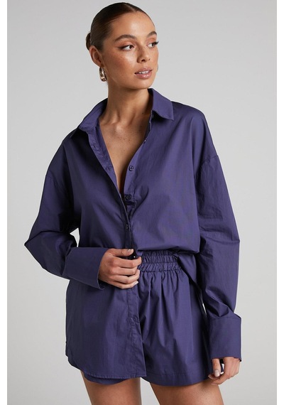 Seeh Mor Oversize Basic Kadın Gömlek Sh268