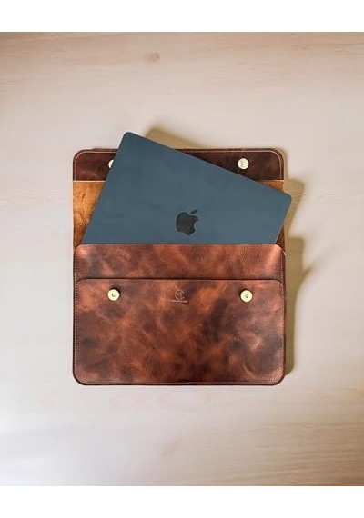 Hakiki Deri Macbook Uyumlu Kılıfı 13-14 İnç Gerçek Deri Premium Macbook Uyumlu Çantası, Macbook Uyumlu Air, Macbook Uyumlu Pro - Mess Collection Taba 13/14 İnç