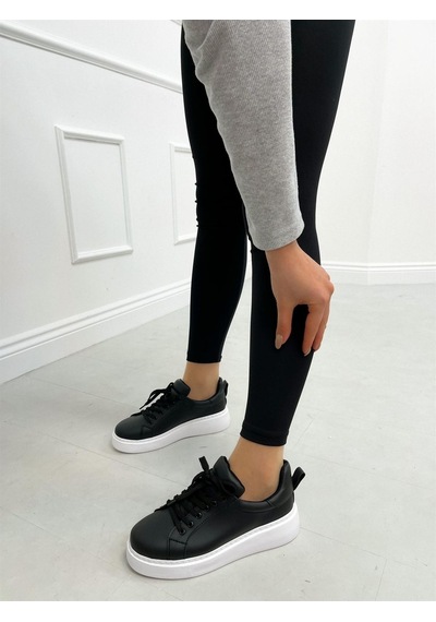 Erva'nın Butiği Siyah Cilt Vermont Kadın Bağcıklı Sneakers-4169