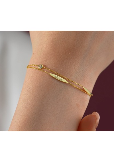 Queen Silver Jewelry 925 Ayar Gümüş 2 İsimli Bileklik Altın