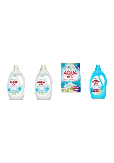 Aquabor Doğal Mineralli Sıvı Beyaz + Sıvı Beyaz + 4 Kg Renkliler + Sıvı Renkliler 4 Lü Set