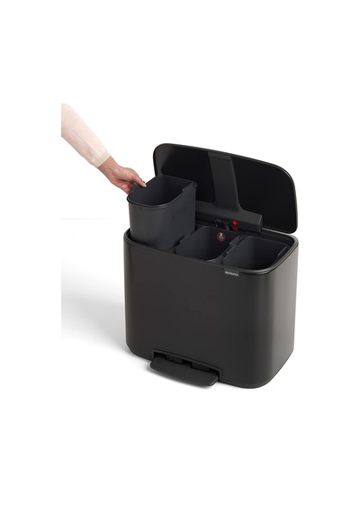 Brabantia Pedallı Çöp Kovası 3 X 11 Lt Mat Siyah Bra121104 Siyah