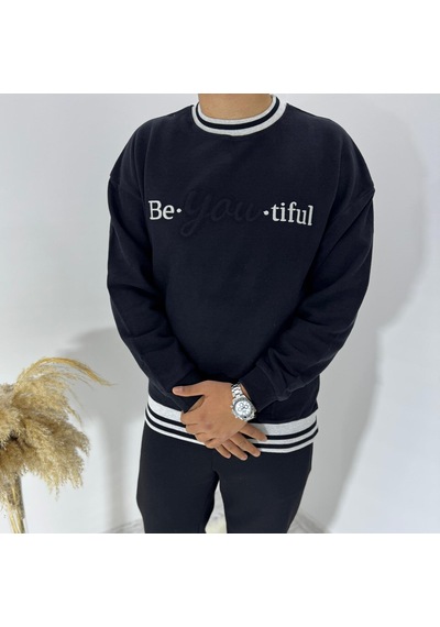 Highlander Be-you-tiful Nakışlı Selanık Kumaş Sweatshirt Lacivert