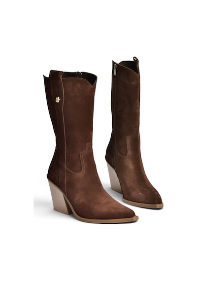 Fox Shoes Z654940161 Kahverengi Hakiki Deri Süet Kalın Topuklu Western Kadın Çizme