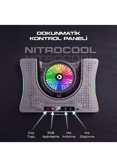 Dossimo Nitrocool Rgb Işıklı Lcd Göstergeli Yükselebilen Notebook Soğutucu S25