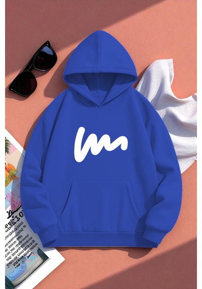 Uyguntarz Unisex W Baskılı Oversize Sweatshirt Mavi