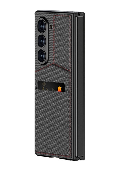 Zore Galaxy Z Fold 6 Kılıf Karbon Fiber Kartlıklı Ogaa Kıpta Dik Açılan Kartlıklı Kapak-siyah