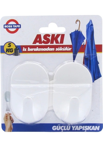 Boss Tape 5504 Plastik Büyük Askı Şeffaf 2li Blister