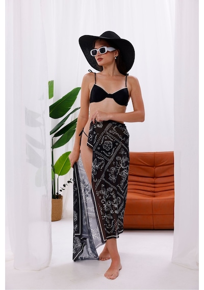 Tarzını Seç İç Gösterir Transparan Pareo - Bandana Çiçeği Model 150x95 Cm Çok Renkli