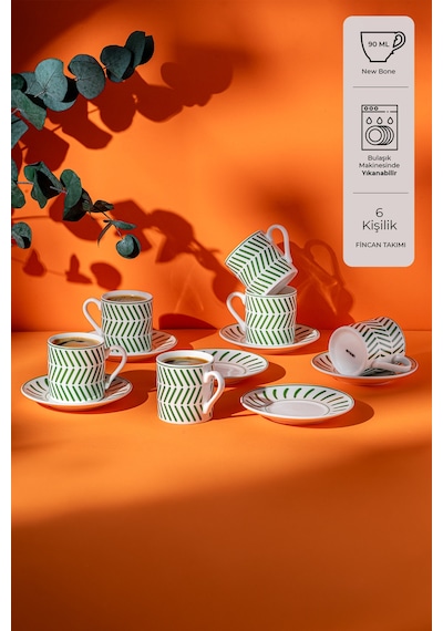 Emsan Alberon New Bone 6 Kişilik Kahve Fincan Takımı 90 Ml Yeşil