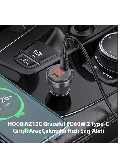 Hoco Nz12c Graceful Pd60w 2 Type-c Girişli Araç Çakmaklı Hızlı Şarj Turuncu