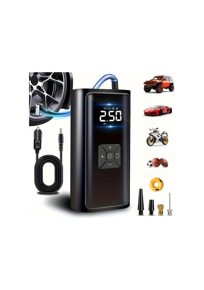 Meridiangoods Portable Tire Inflator Air Pump Mini Hava Kompresörü Dijital Göstergeli Otomatik Stop