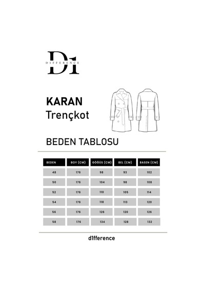 D1fference Regular Fit Kruvaze Kapama Kemerli Apoletli Uzun Trençkot Taş