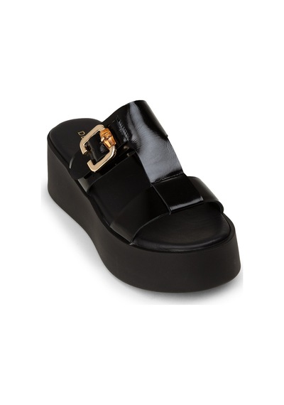 Deery Kadın Hakiki Rugan Siyah Platform Terlik - 24302zsyhc01