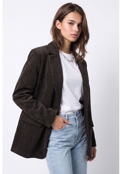 Mixray 4969 Kadın Kadife Dokulu Tek Düğmeli Blazer Ceket Kahve