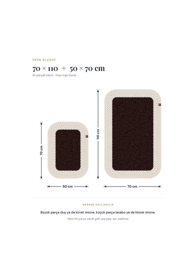 Banyo Paspası Takımı 70x110+50x70 Cm İç Trikot Acı Kahve & Krem