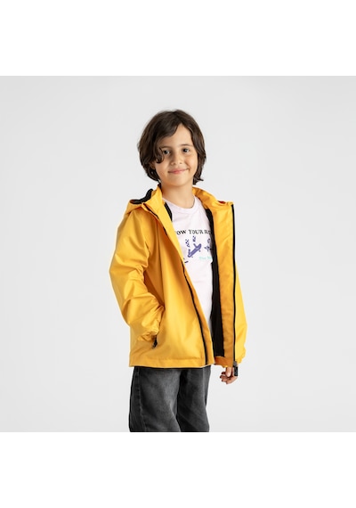 Ligenne Su Geçirmez Çocuk Yağmur Montu Polar Astarlı Kapüşonlu Çocuk Yağmurluk Pure Mustard Sarı