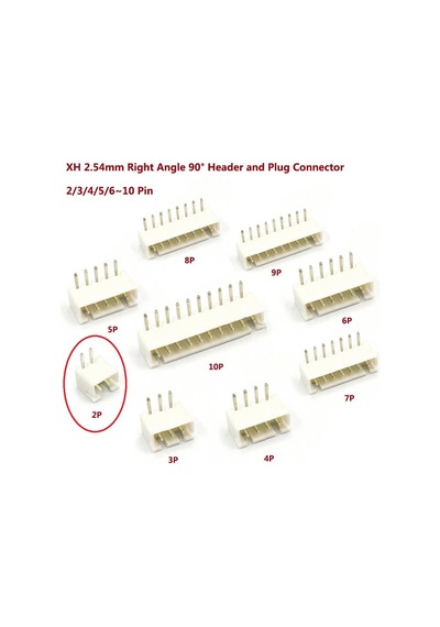 2 Pin Jst-xh 2.54 Tunik Konnektör Erkek Eğik 90