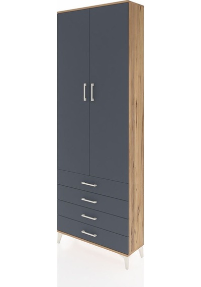 Arges Dolap 2 Raflı 4 Çekmeceli Tek Askılı 88x30x243 Çam-antr... Çam