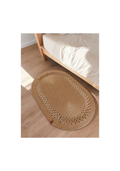 Oval Jüt Hasır Halı Görünümlü Doğal Boho Balkon Banyo Oturma Odası Kapı Önü Paspas Bej 860458852 Bej