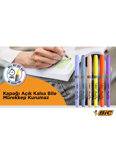 Bic Marking Highlighter Grip Fosforlu Kalem Pastel Ve Neon Renkler 18'li Set Çok Renkli
