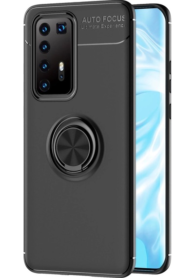 Gld-spt- Newface Huawei P40 Pro Kılıf Range Yüzüklü Silikon - Siyah