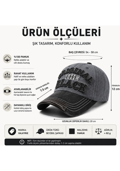 Valkyrie Original The Black Nakışlı Unisex Beyzbol Şapkası Vintage Eskitme Pamuk Ayarlanır Bordo
