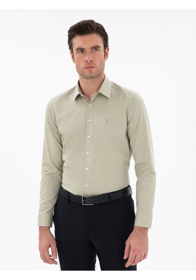 Cacharel Haki Slim Fit Pamuklu Oxford Gömlek Yeşil