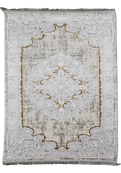 Nostalji Seri Gold Klasik Motifli Altı Kaymaz Makine Dokuma Halı 13418-836 Beyaz