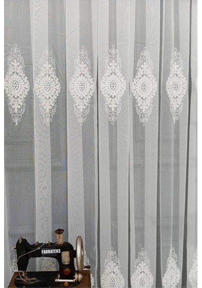 Nakışlı Kort Damask Salon Model Tarz Tasarım Pirime Exculusive 3 Kat Pileli Tül Perde Pirime
