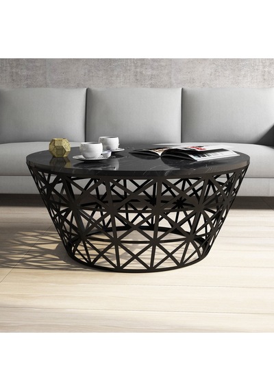 Variant Stil Metal Mermer Desenli Orta Sehpa - Siyah Mermer