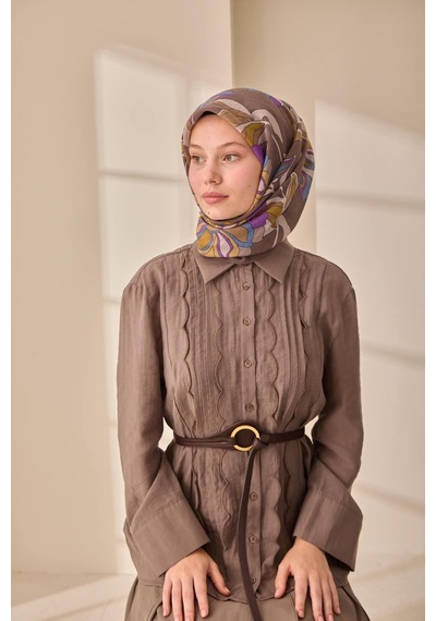 Silk Home Olinda İpek Eşarp 47003-12 Koyu Vizon, İndigo, Mor, Bej, Yağ Yeşili