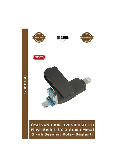 Özel Seri Dk06 128gb Usb 3.0 Flash Bellek 3'ü 1 Arada Metal Siyah Seyahat Kolay Bağlantı