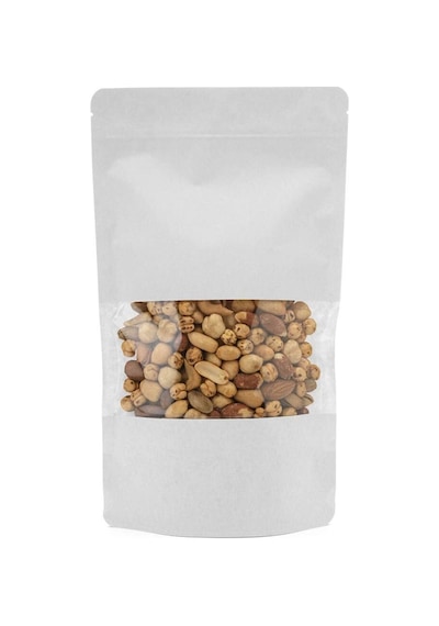Pencereli Beyaz Kraft Kilitli Doypack Ambalaj 13 X 22,5 + 3,5 Cm - 250 Gr. 50 Adet