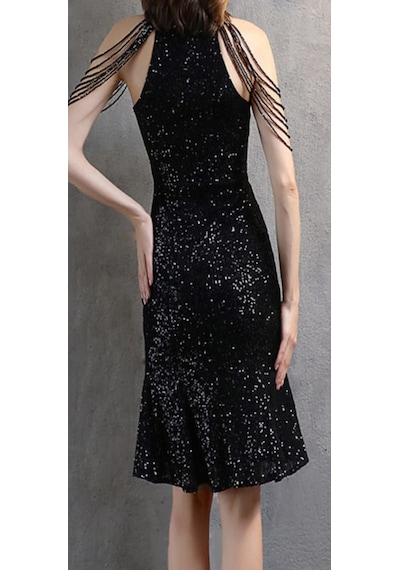 Hanife Glam Couture Hanife Glam Boncuk Detaylı Pulpayet Abiye Elbise Siyah