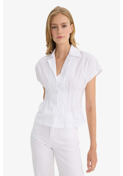 Defacto Fitted Ceket Yaka Poplin Kısa Kollu Gömlek F9335ax25auwt83 Beyaz