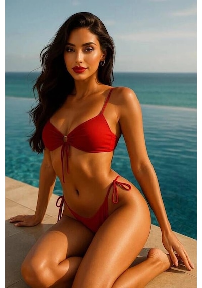 Siyah Bağcıklı Bikini Takımı V5100 Kırmızı