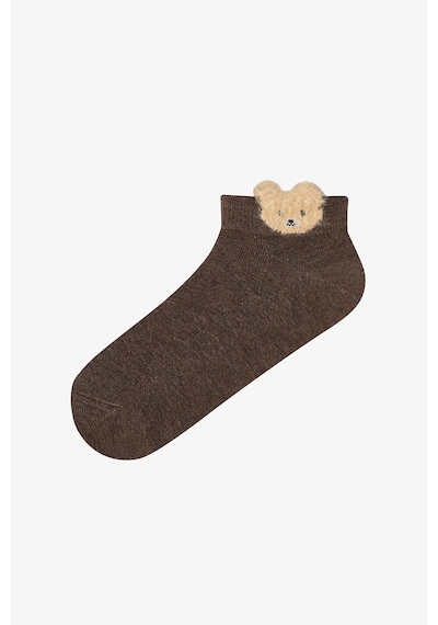 Penti Beyaz Kahve Cute Teddy Bear Pamuklu 3 Çift Patik Çorap Beyaz - Kahve