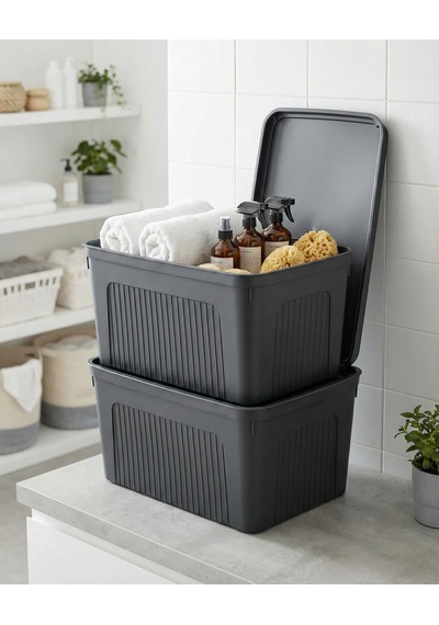 Füme 2'li 27 Lt Ünit Saklama Kutusu & Çok Amaçlı Banyo Ve Ev Düzenleyici Organizer Füme