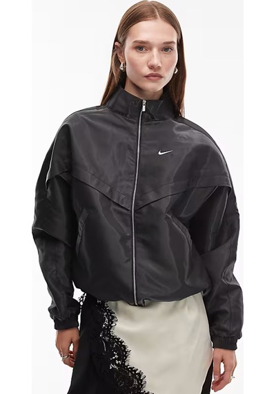 Nike Sportswear Windrunner Womens Shine Oversized Jacket Bol Kesim Kadın Günlük Ceket Siyah