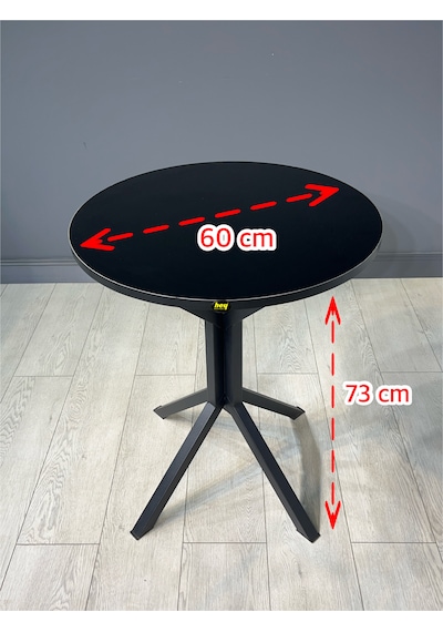 İkra Yuvarlak Siyah Balkon Masası Mutfak Yemek Masası 60 Cm