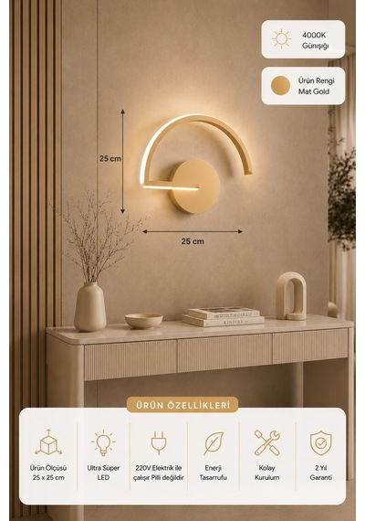 Mori Modern Led Duvar Apliği Günışığı Eskitme