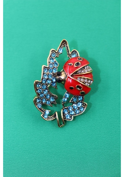 Yapraklı Uğur Böceği Broş. Taşlı Tasarım, Uğur Böceği Broş. Kadın Broş. Broş. Erkek Broş. Unisex. Çok Renkli