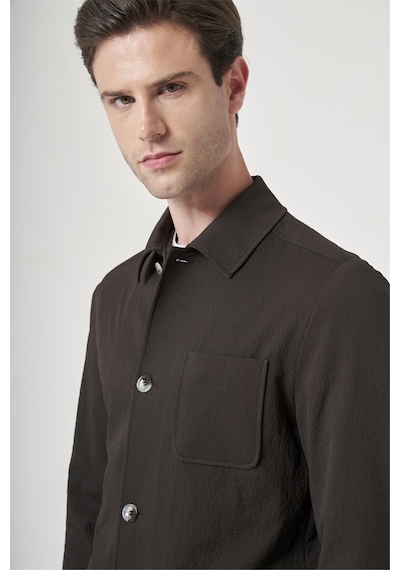 İmza Kahverengi Berberi Yaka Çizgili Desen Gofreli Slim Fit Casual Mont 1007260153