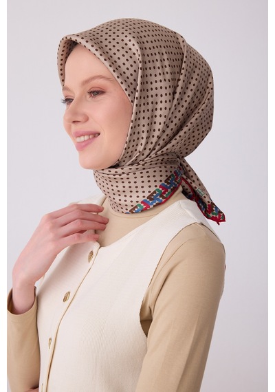 Klasik Desen İpek Twill Eşarp - 2026 İlkbahar-yaz T 4326-81 Vizon