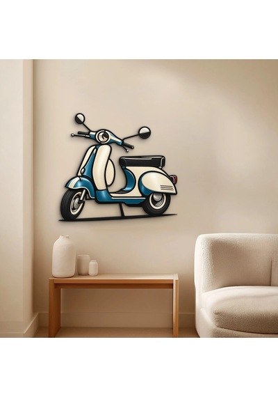 Retro Turkuaz Scooter - Metal Tablo - Dec0207 100 X 91 Cm Çok Renkli