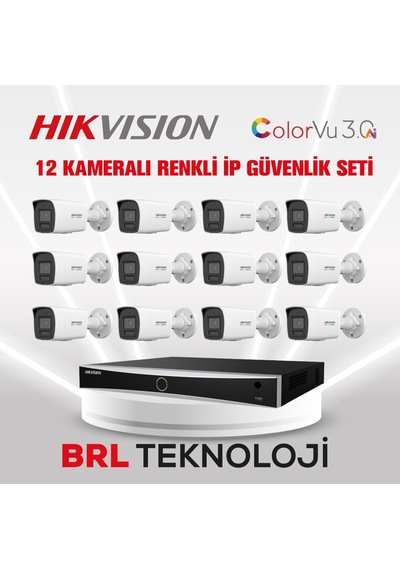 Hikvision 4 Mp 12 Kameralı Colorvu 3.0 Aı İp Güvenlik Kamera Seti Dahili Mikrofonlu