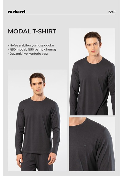 Cacharel Erkek Modal Pamuk Bisiklet Yaka T-shirt 2242/antrasit Antrasit