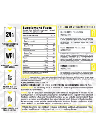 Ryse, Protein Loaded, Premium Whey Protein 942 G